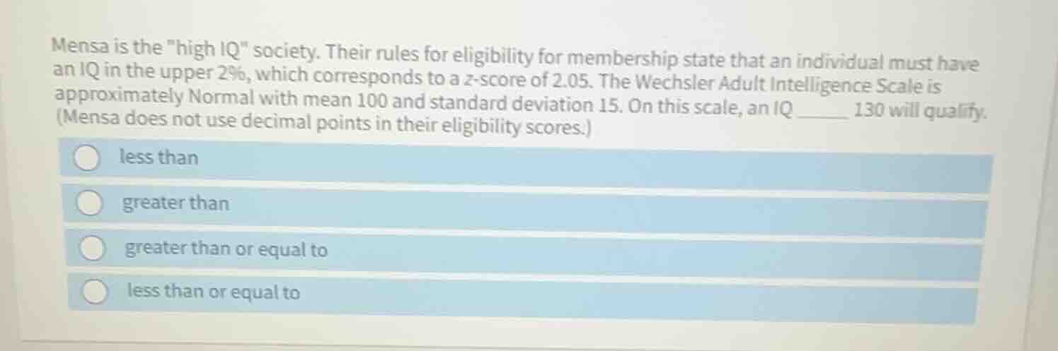 mensa is the \high iq\ society. their rules for eligibility for members…