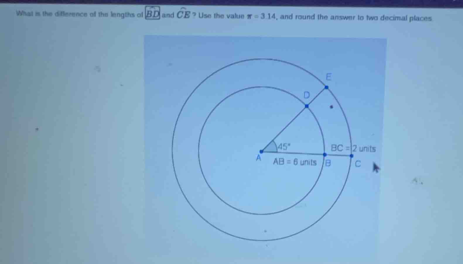 what is the difference of the lengths of \\(\\overarc{bd}\\) and \\(\\o…