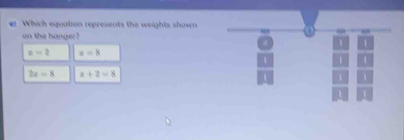 which equation represents the weights shown on the hanger? options: $x …