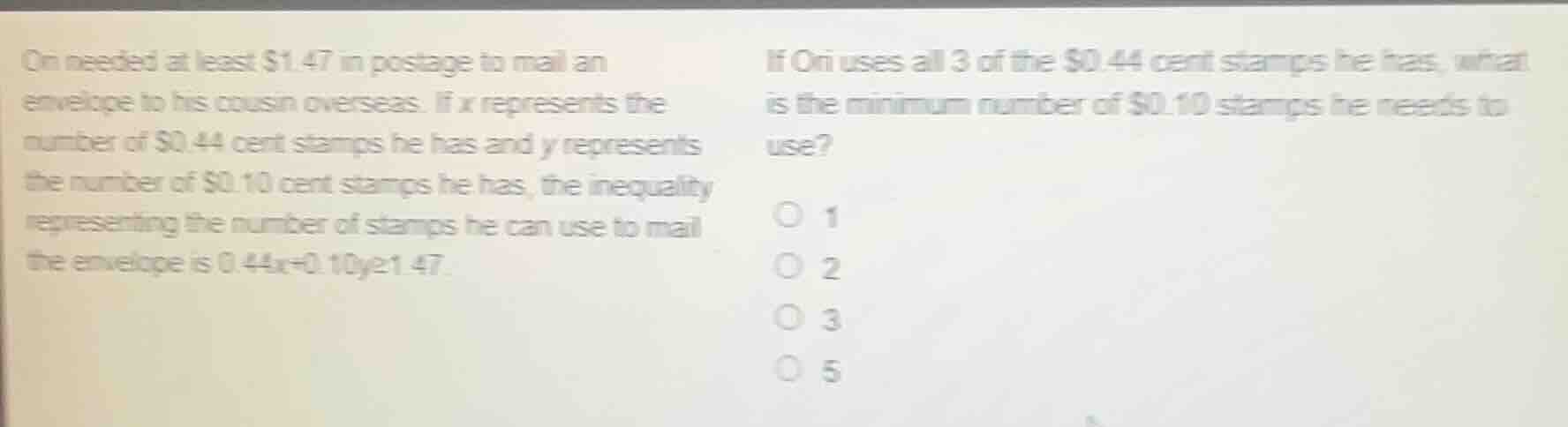 ori needed at least $1.47 in postage to mail an envelope to his cousin …