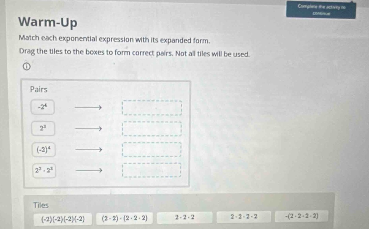 warm-up match each exponential expression with its expanded form. drag …