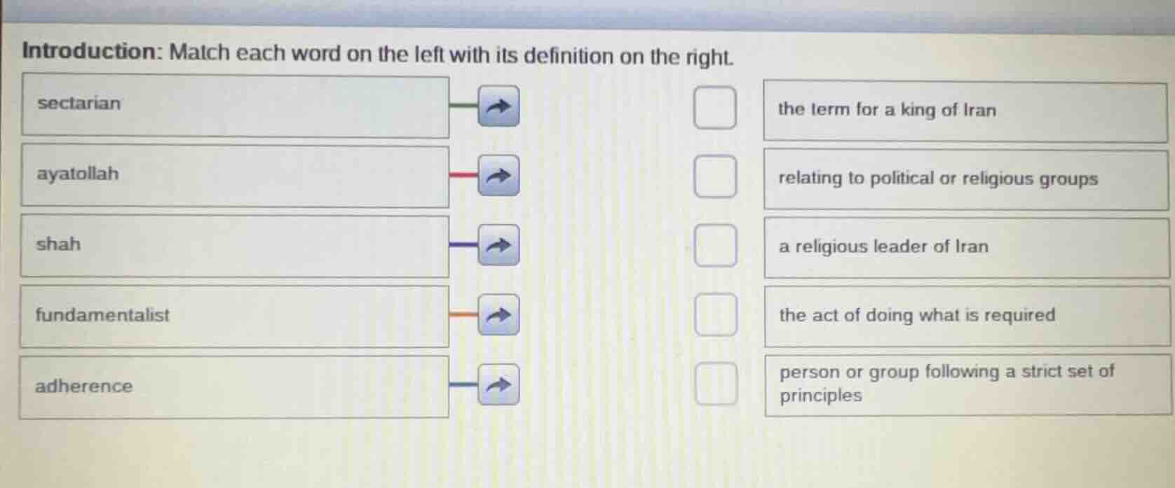 introduction: match each word on the left with its definition on the ri…
