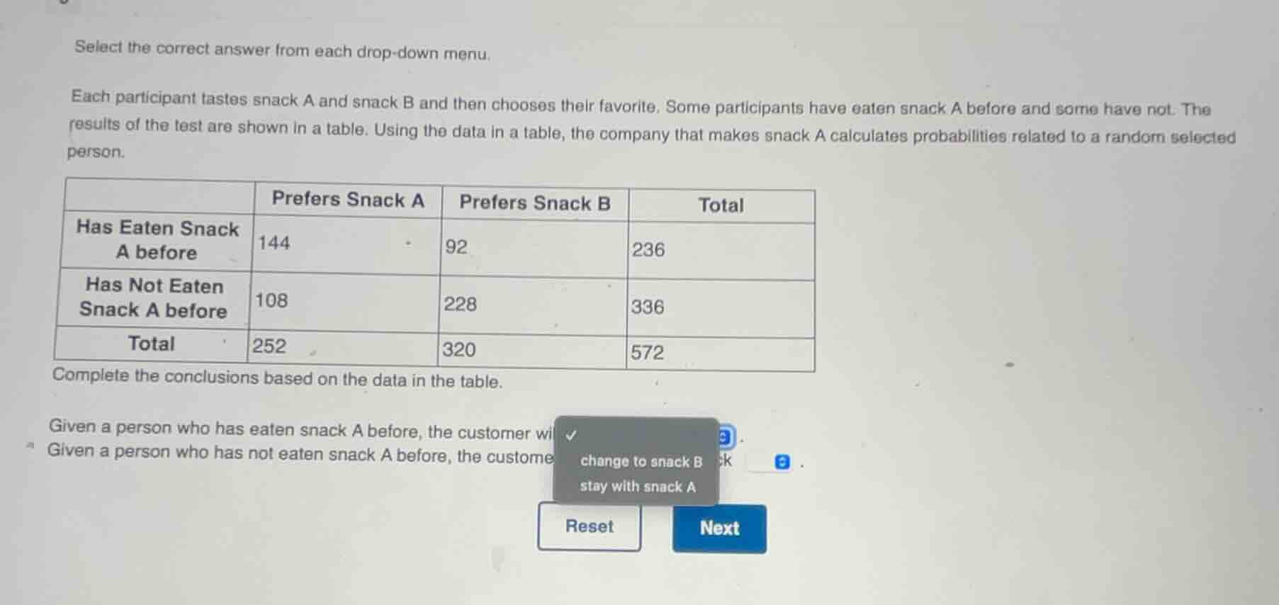 select the correct answer from each drop - down menu. each participant …