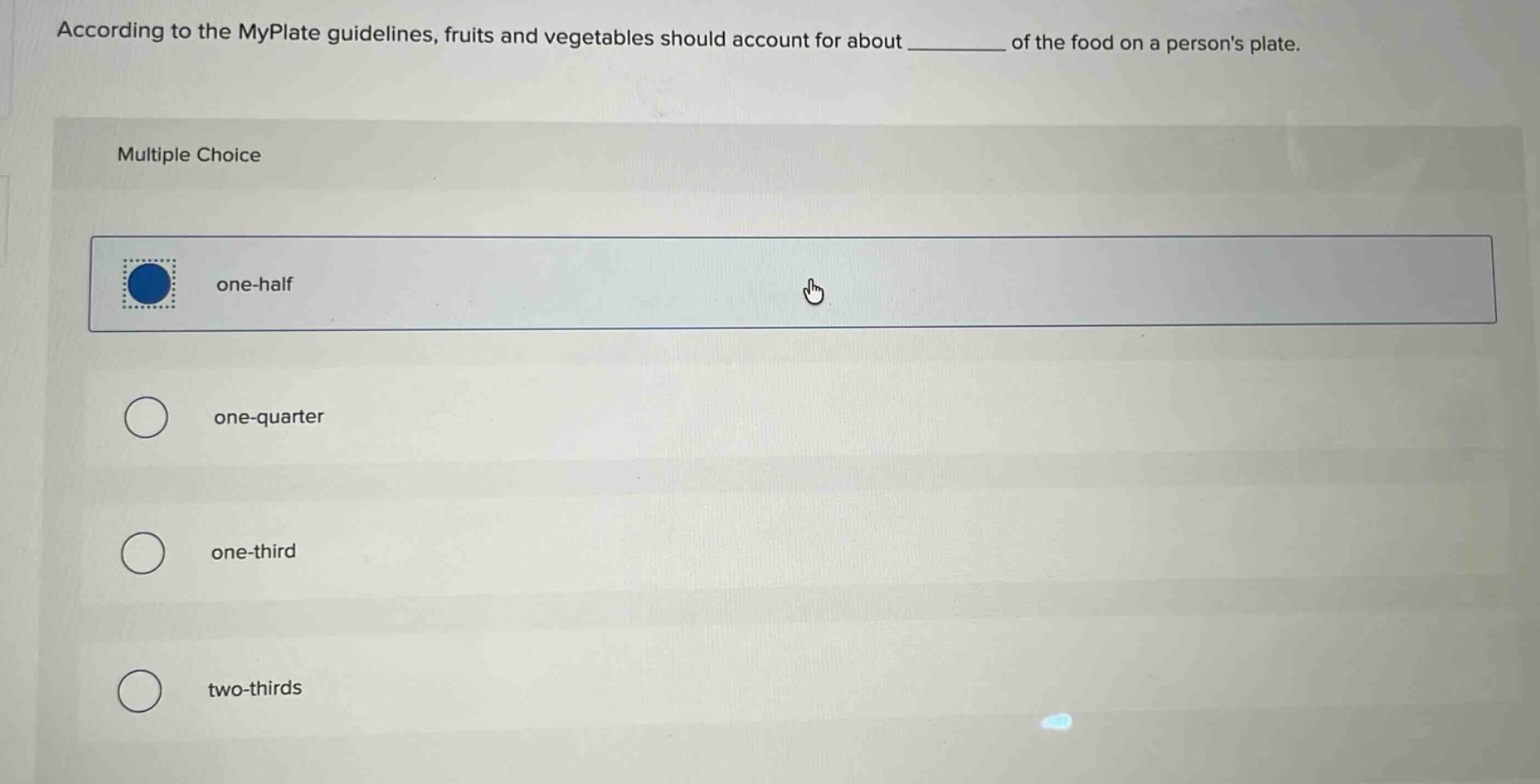 according to the myplate guidelines, fruits and vegetables should accou…