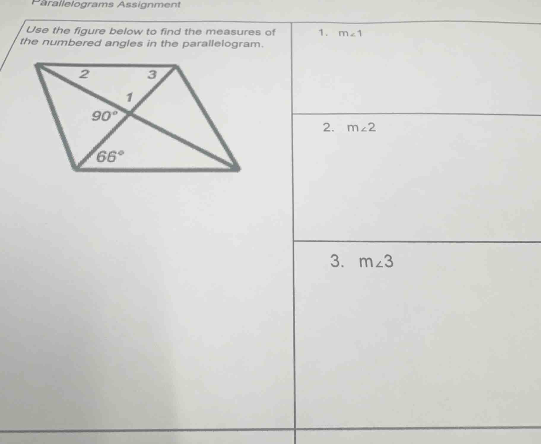 parallelograms assignment use the figure below to find the measures of …