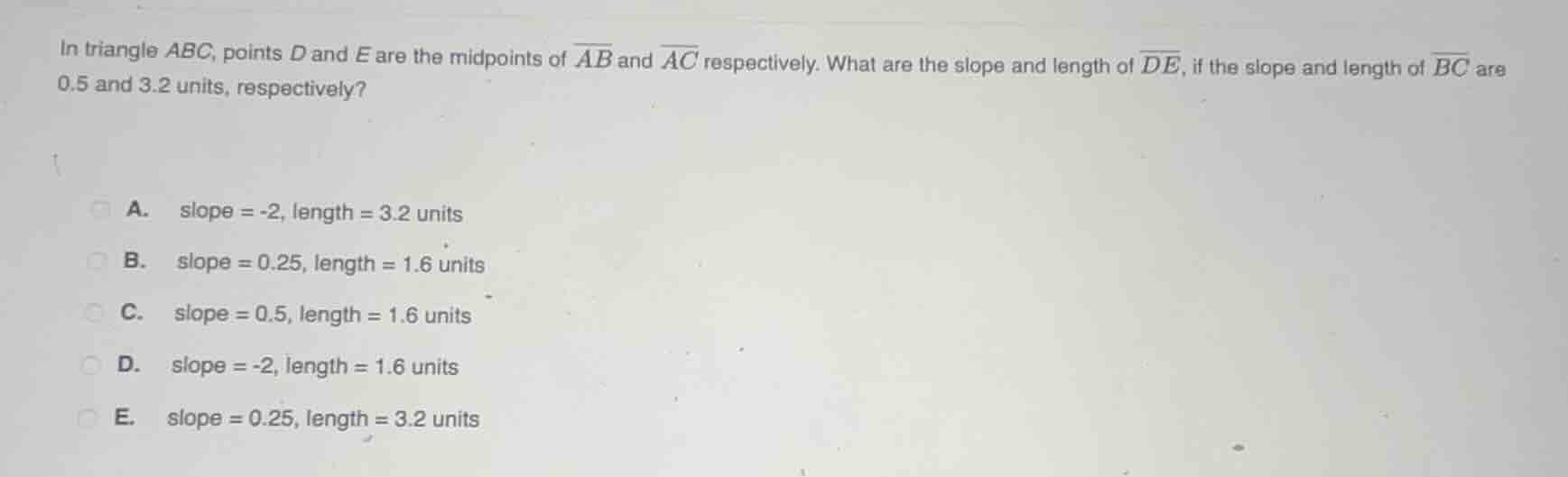 in triangle abc, points d and e are the midpoints of \\(\\overline{ab}\…
