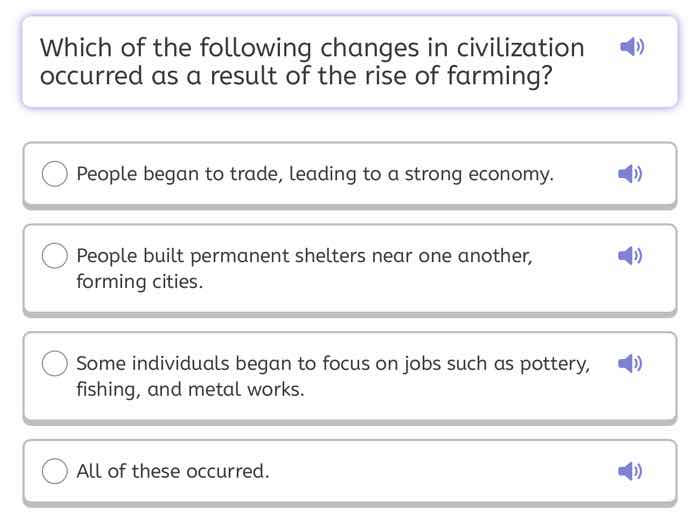 which of the following changes in civilization occurred as a result of …