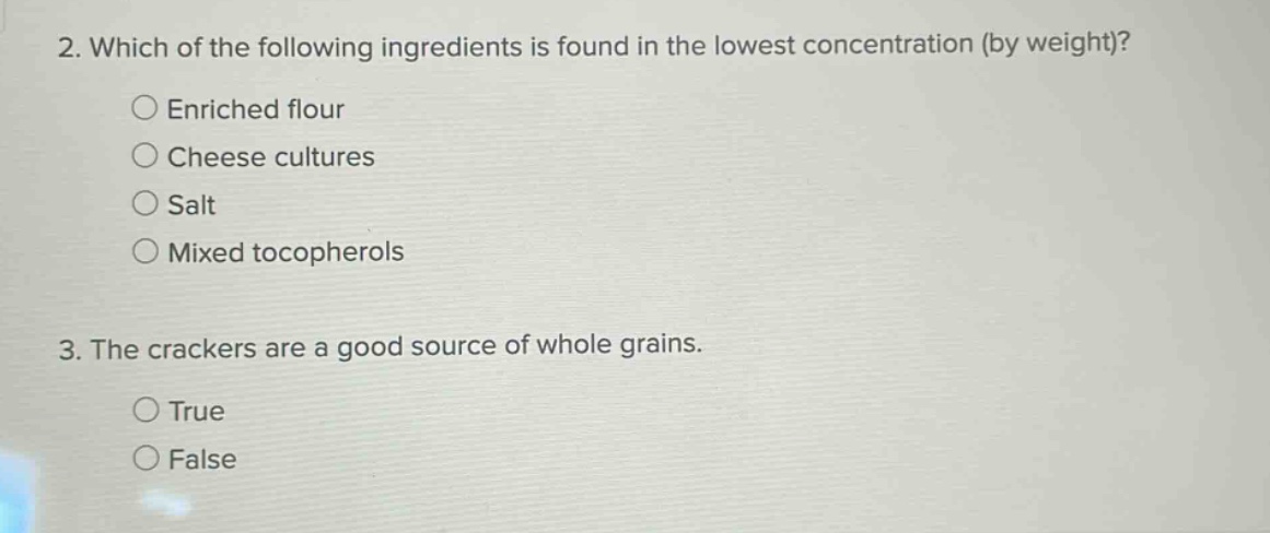 2. which of the following ingredients is found in the lowest concentrat…
