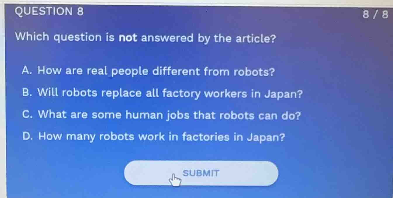 question 8 which question is not answered by the article? a. how are re…