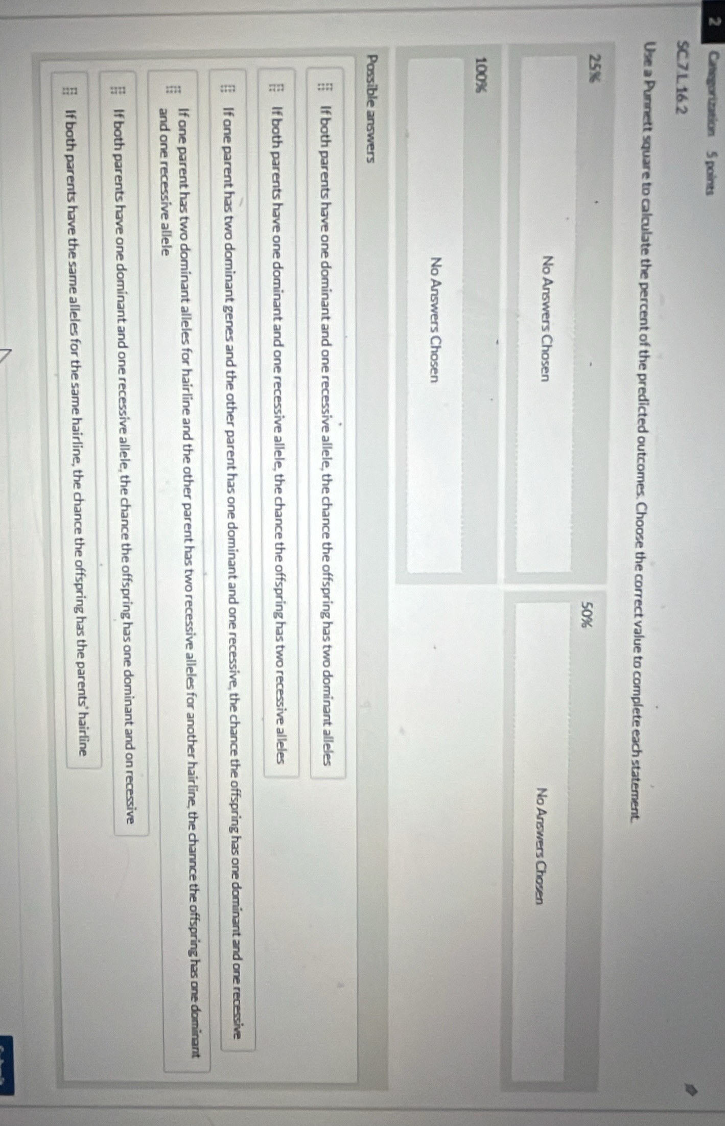 sc7.l16.2 use a punnett square to calculate the percent of the predicte…