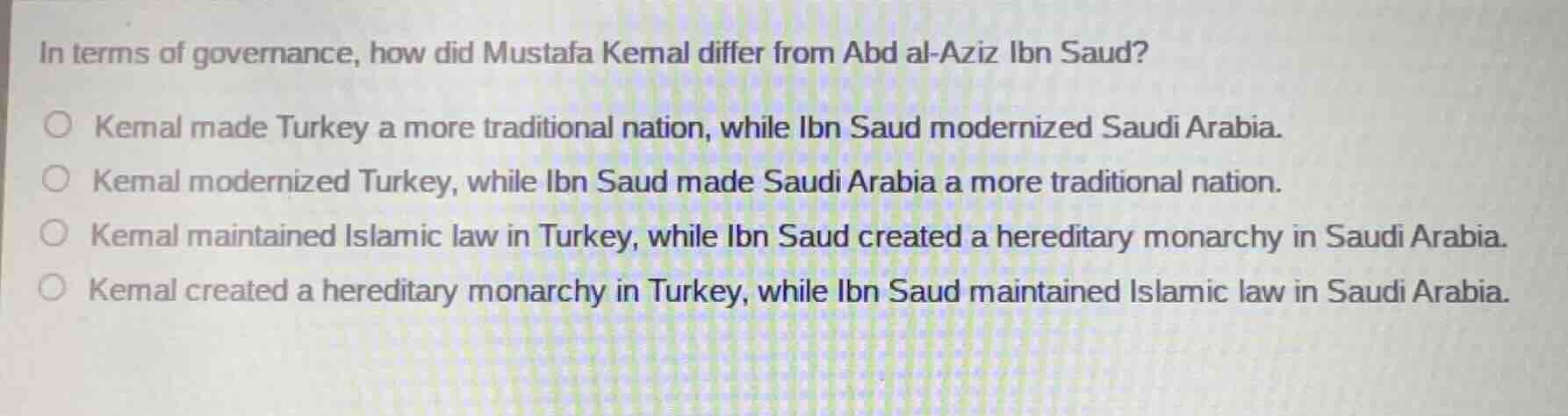 in terms of governance, how did mustafa kemal differ from abd al - aziz…