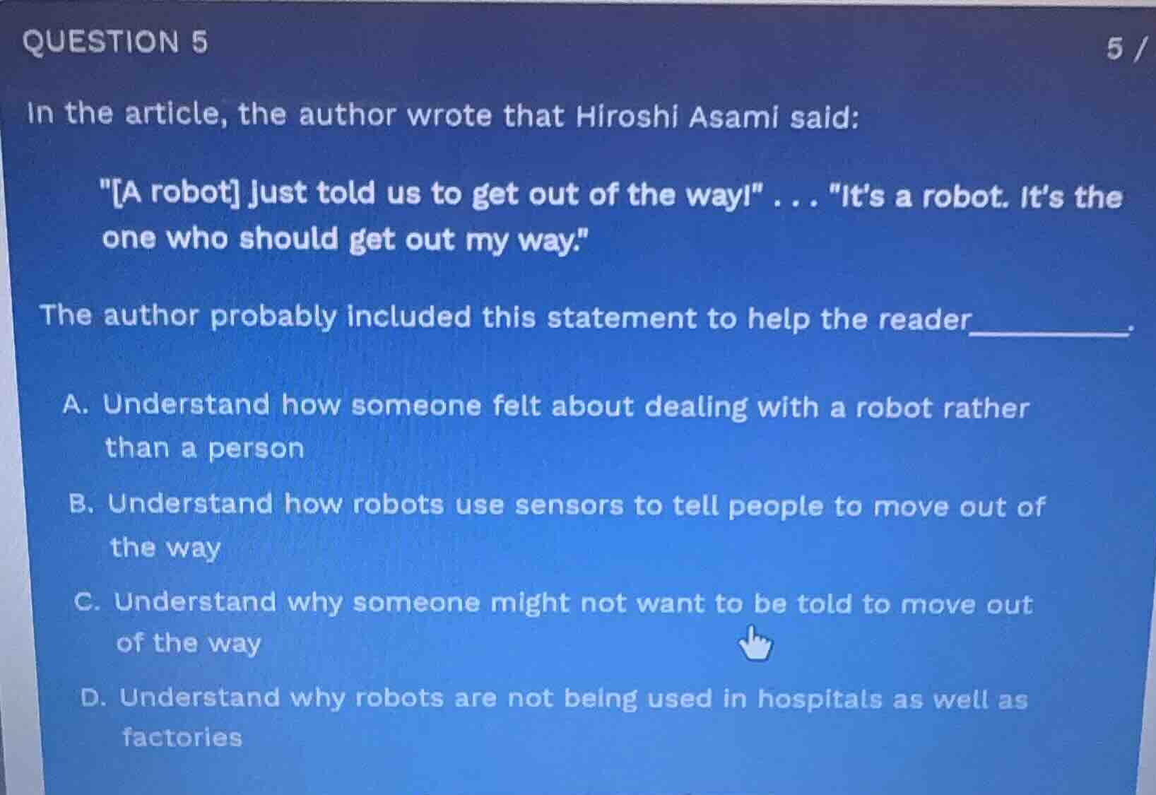 question 5 in the article, the author wrote that hiroshi asami said: \a…