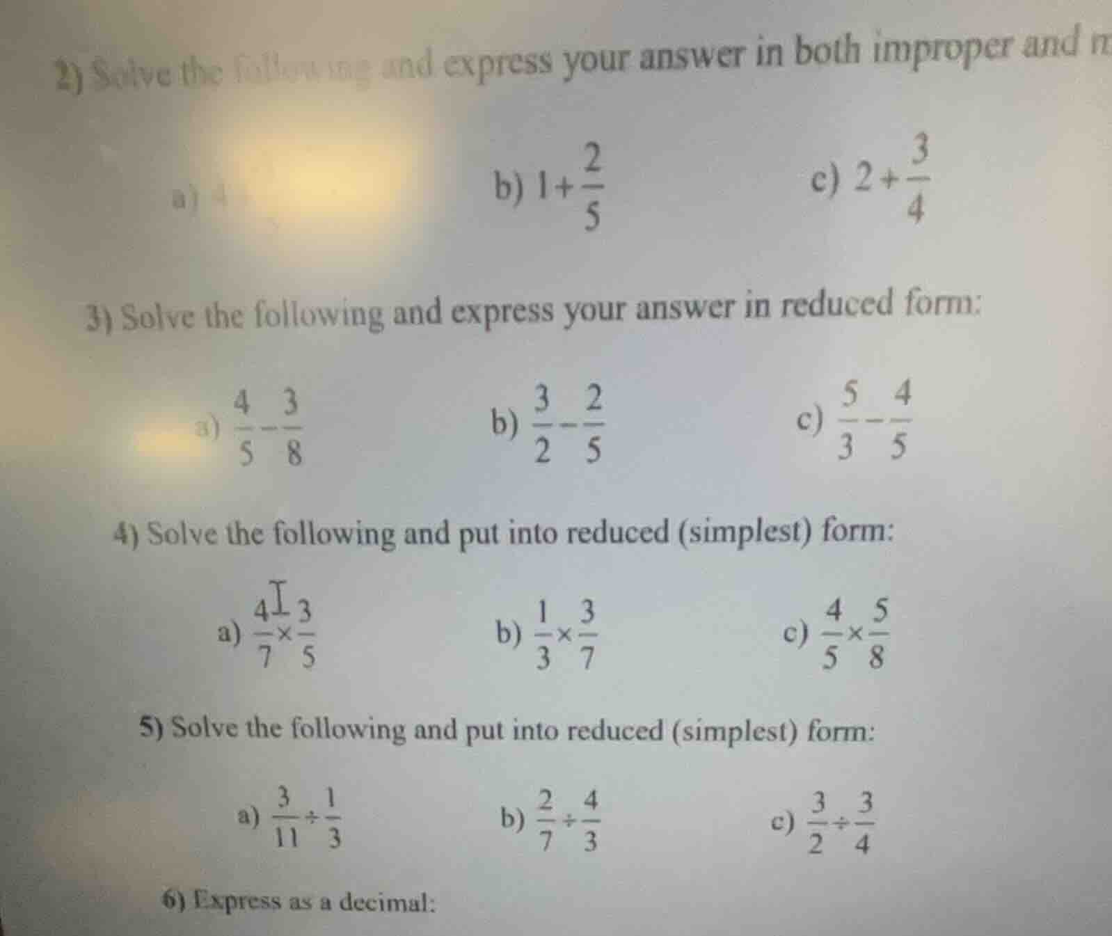 2) solve the following and express your answer in both improper and a) …