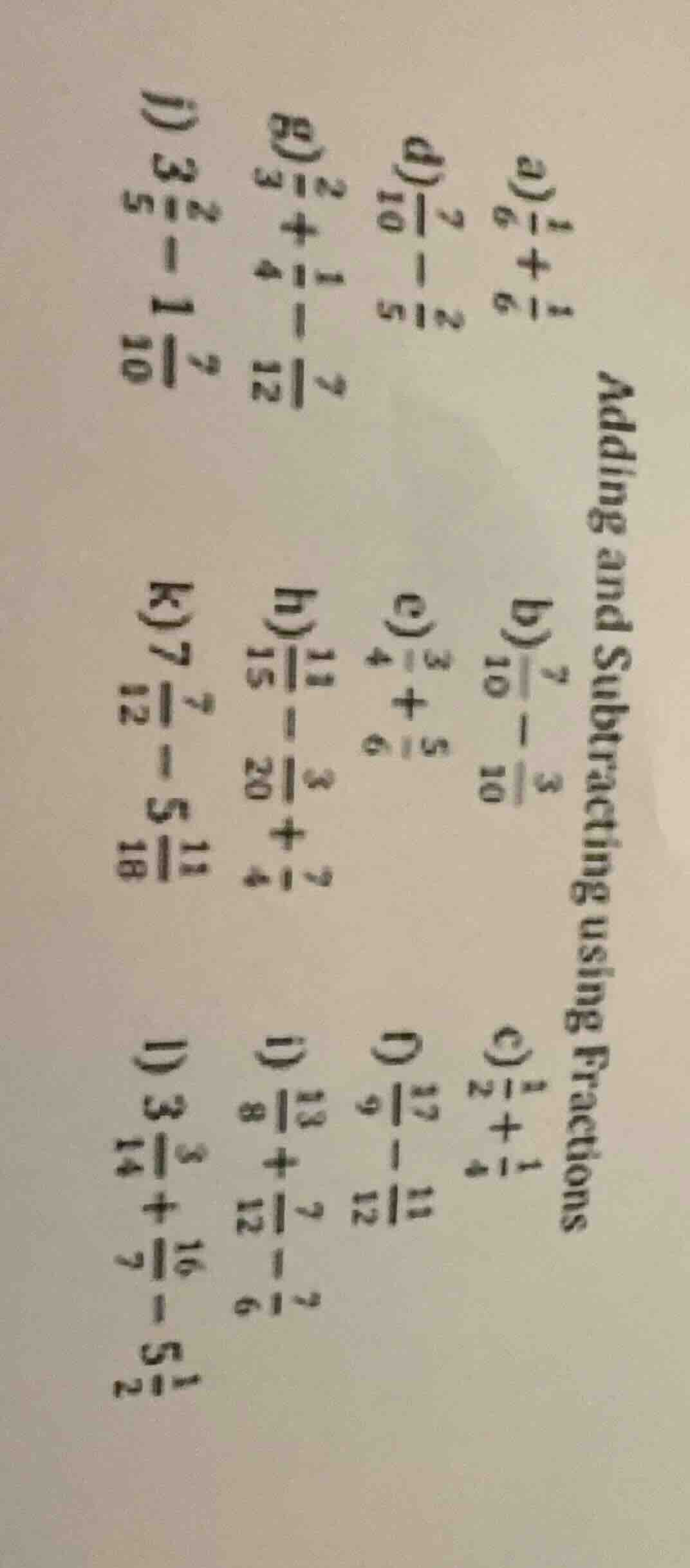 adding and subtracting using fractions a) $\frac{1}{6} + \frac{1}{6}$ b…