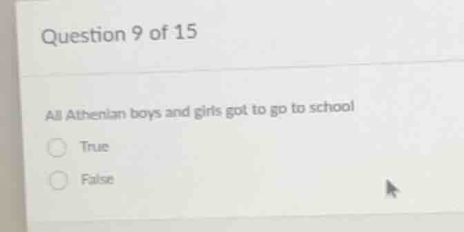 question 9 of 15 all athenian boys and girls got to go to school true f…