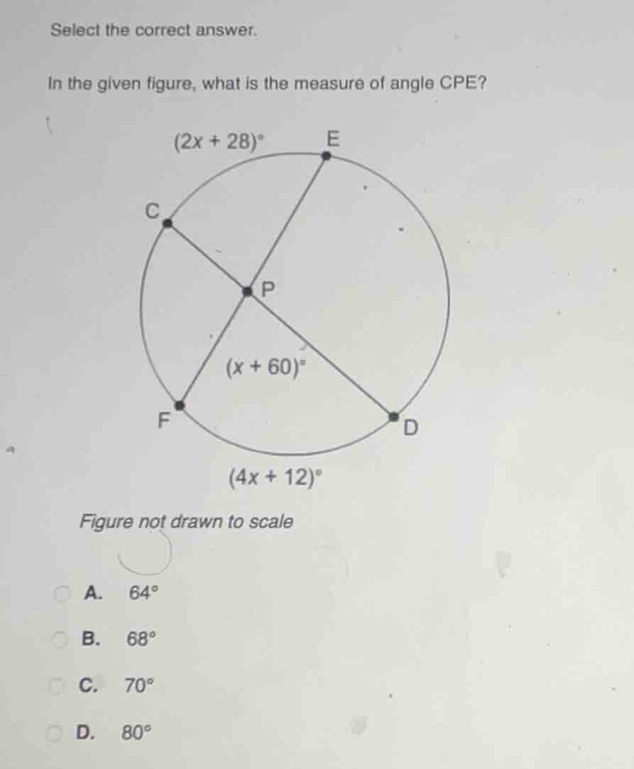 select the correct answer. in the given figure, what is the measure of …