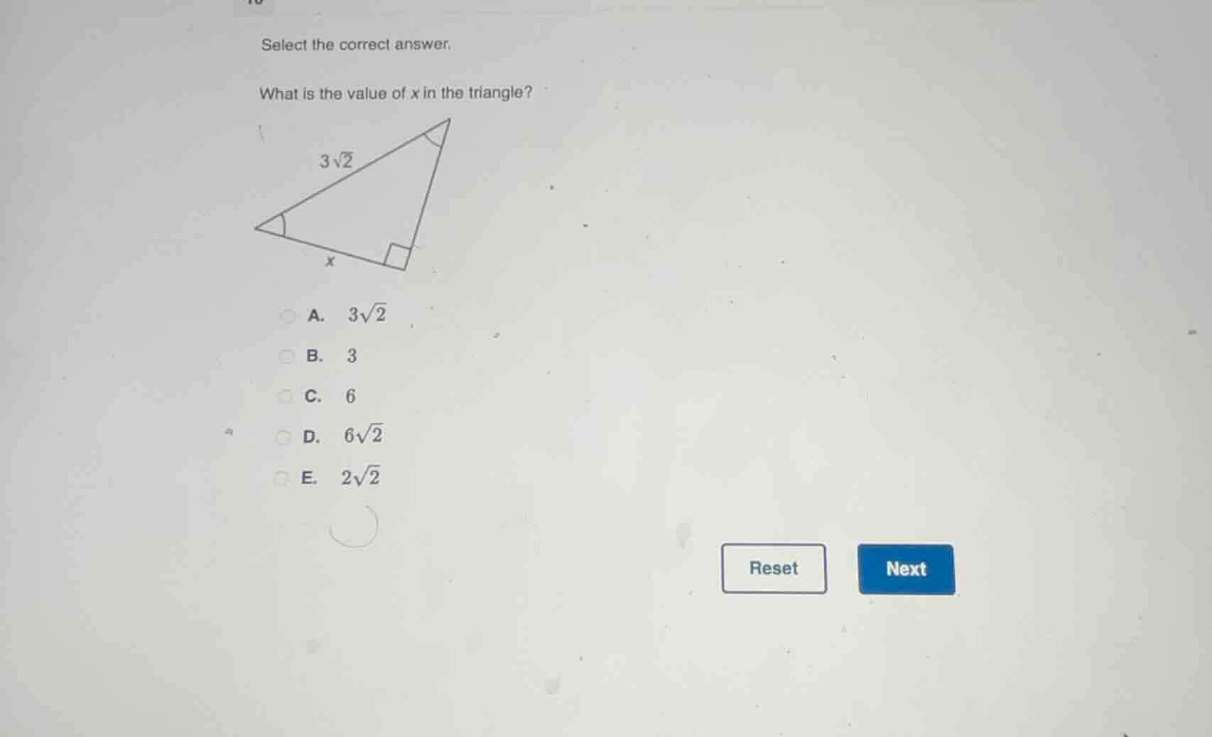 select the correct answer. what is the value of x in the triangle? tria…