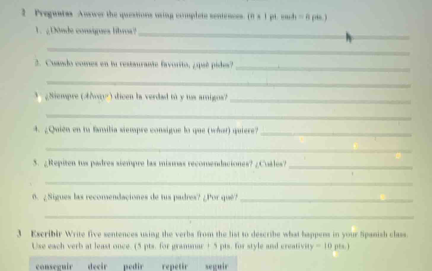 2 preguntas answer the questions using complete sentences. (1 pt. each …