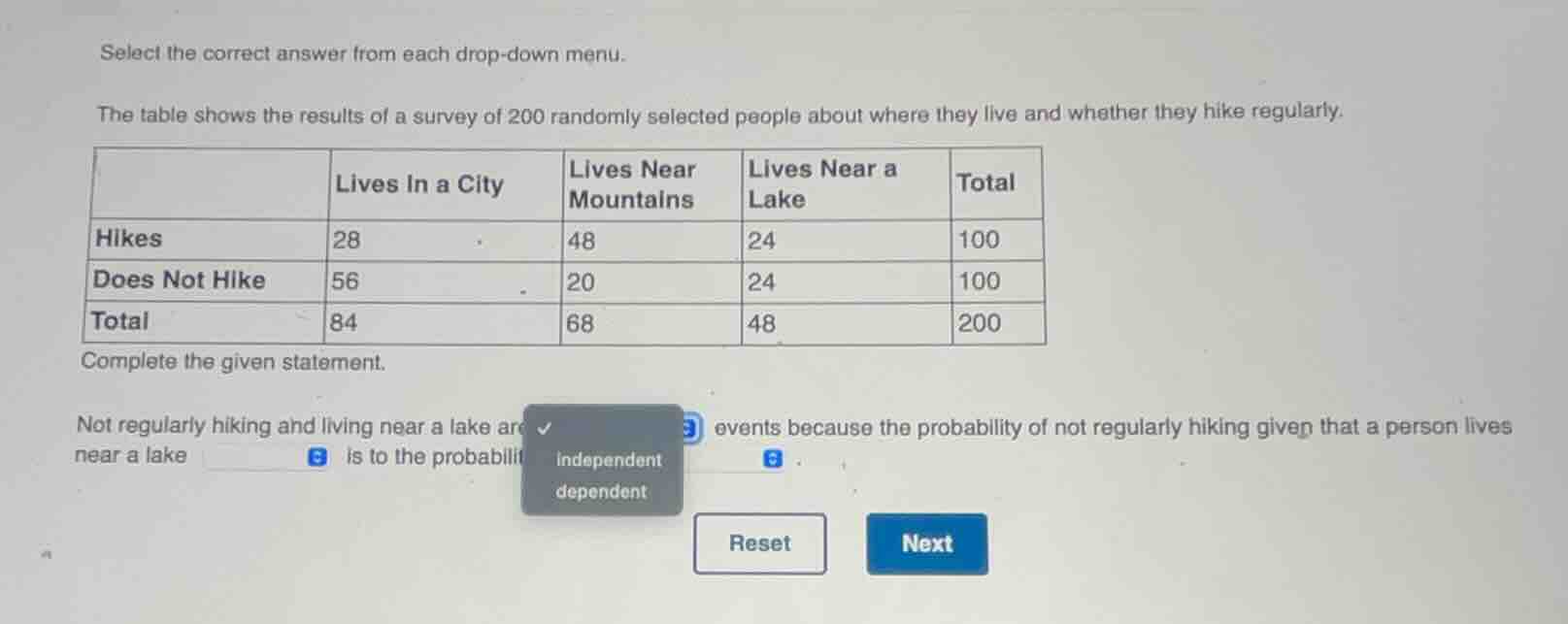 select the correct answer from each drop - down menu. the table shows t…