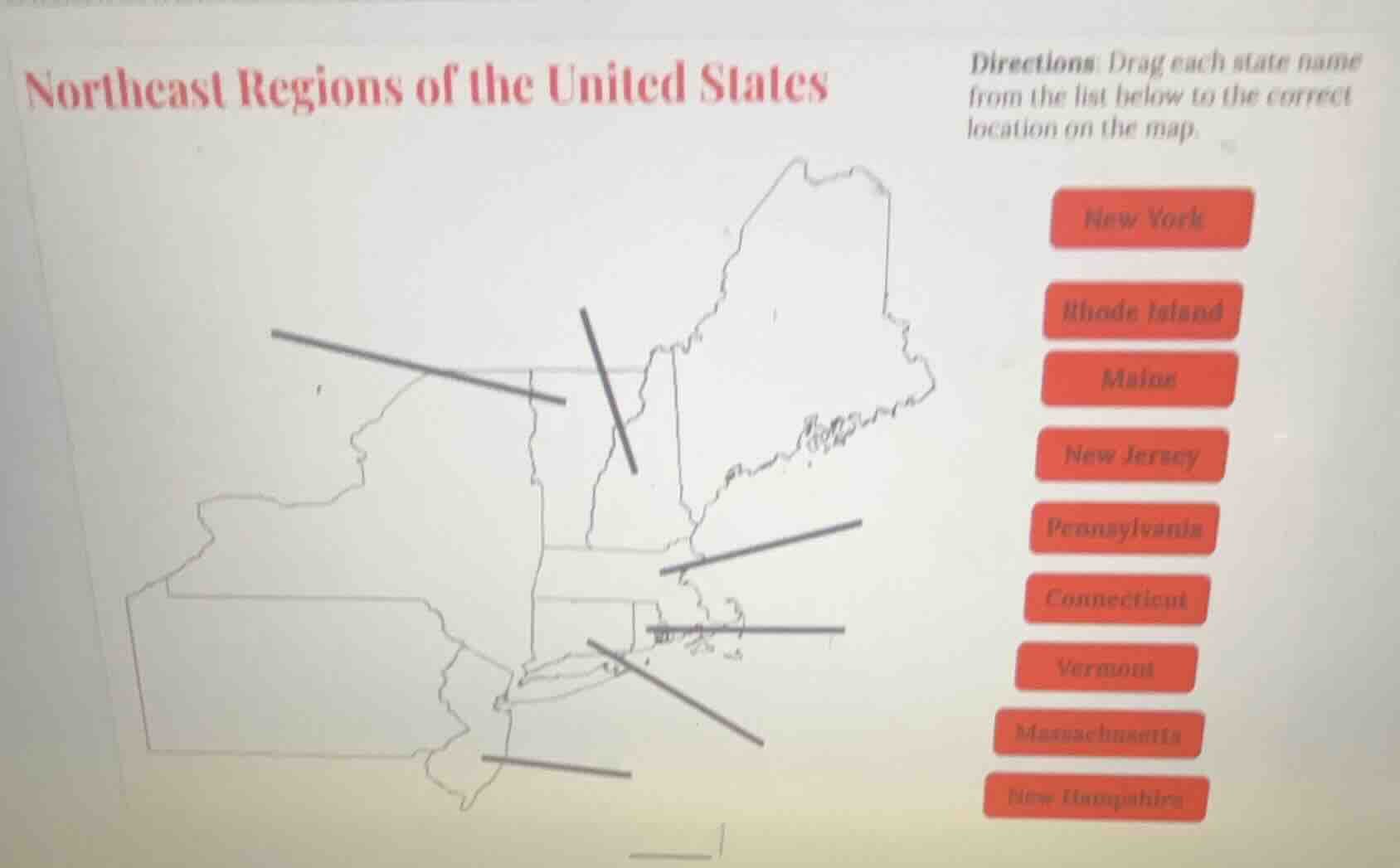 northeast regions of the united states directions: drag each state name…