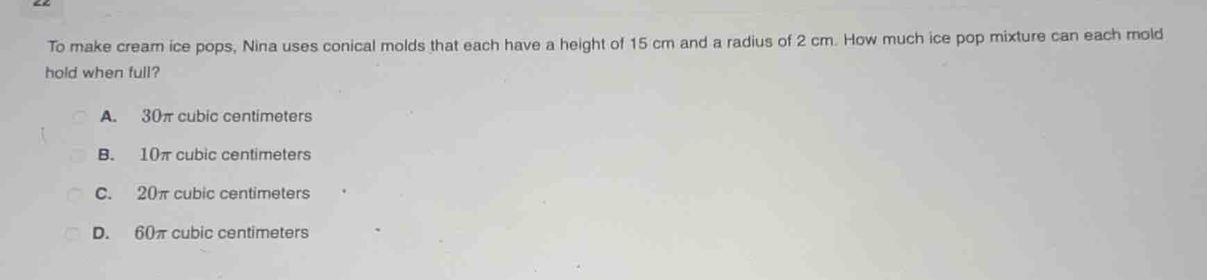 to make cream ice pops, nina uses conical molds that each have a height…