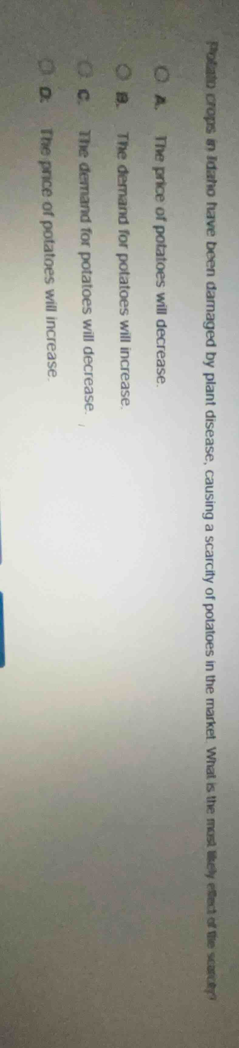 potato crops in idaho have been damaged by plant disease, causing a sca…
