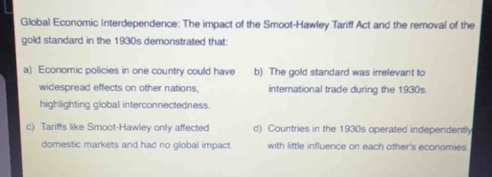 global economic interdependence: the impact of the smoot-hawley tariff …