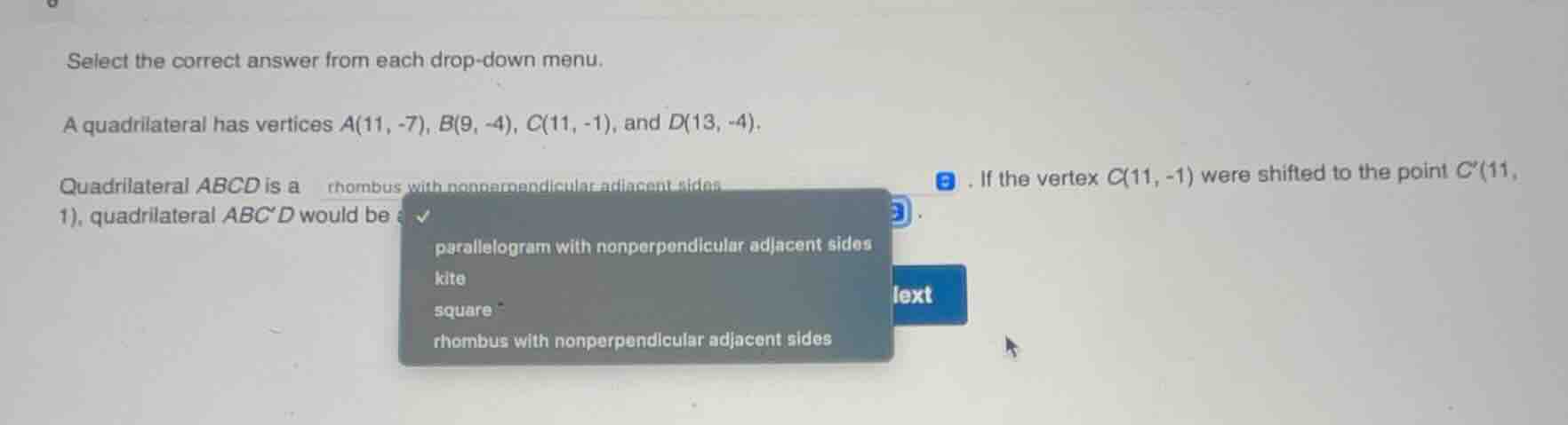 select the correct answer from each drop - down menu. a quadrilateral h…