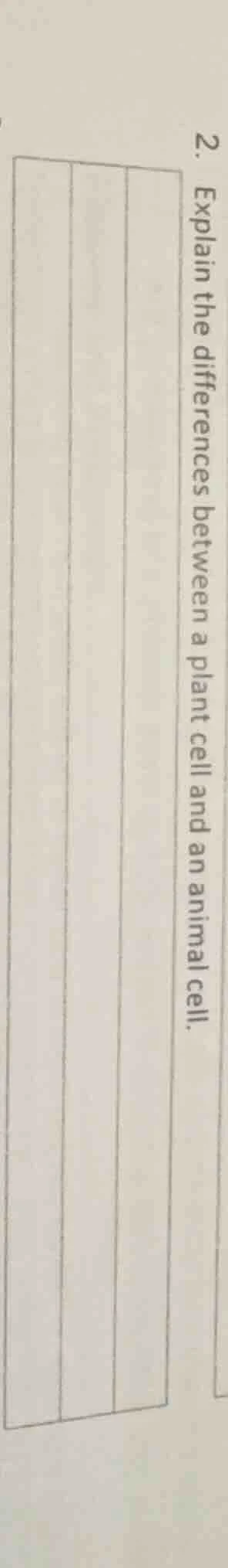 2. explain the differences between a plant cell and an animal cell.