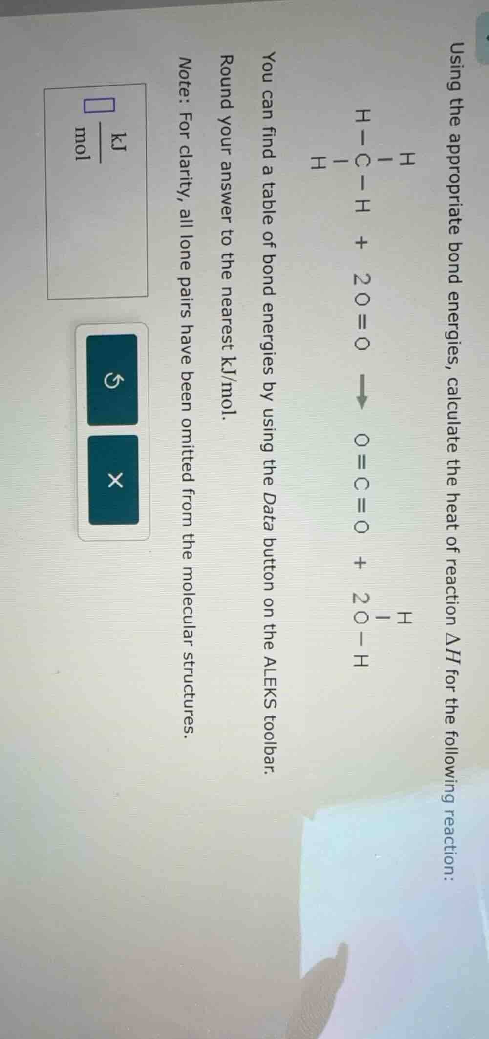 using the appropriate bond energies, calculate the heat of reaction \\(…