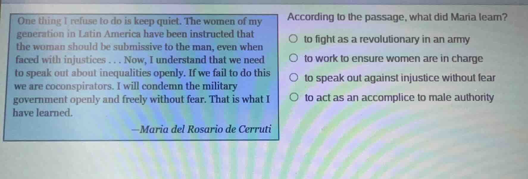 one thing i refuse to do is keep quiet. the women of my generation in l…