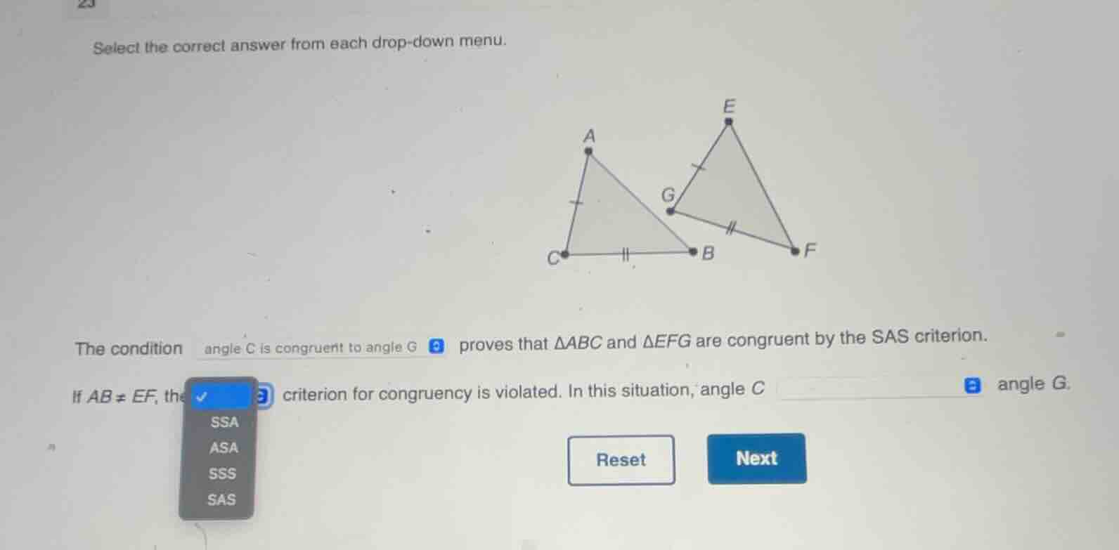 select the correct answer from each drop - down menu. the condition ang…