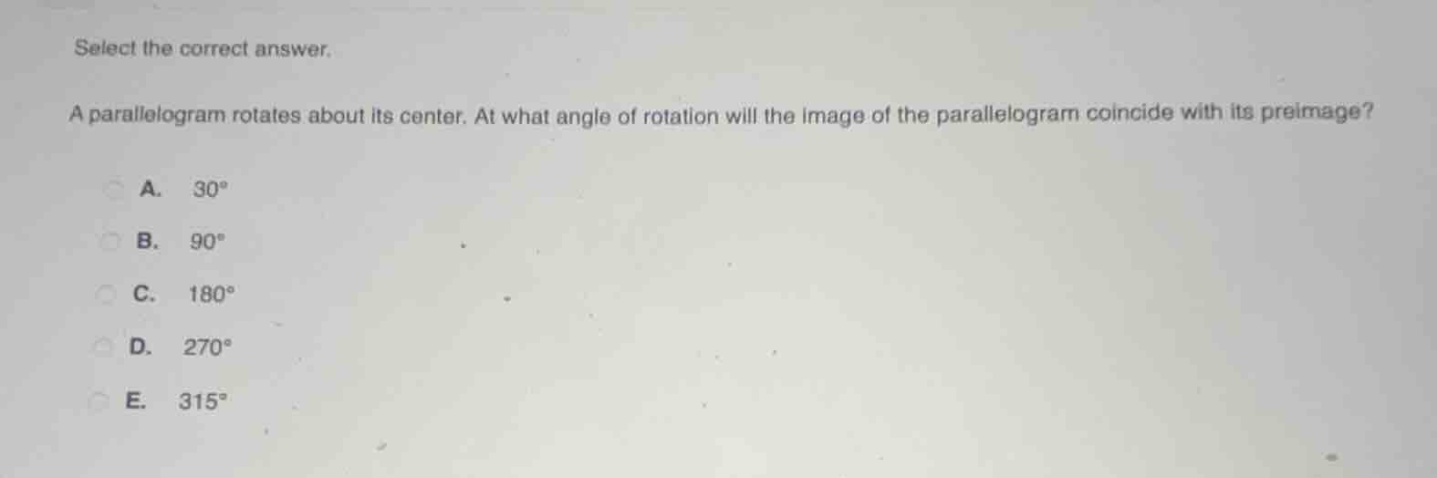 select the correct answer. a parallelogram rotates about its center. at…