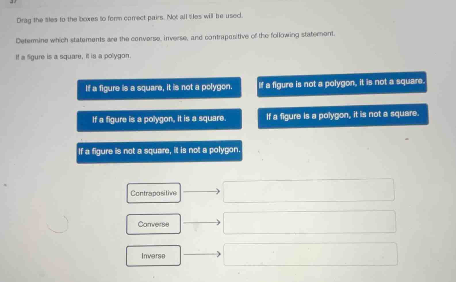 drag the tiles to the boxes to form correct pairs. not all tiles will b…