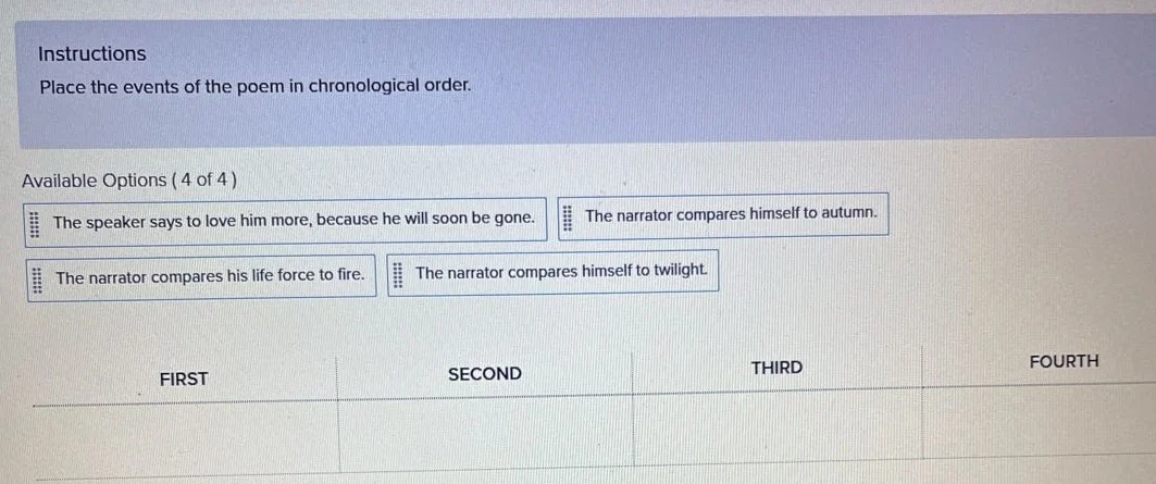 instructions place the events of the poem in chronological order. avail…