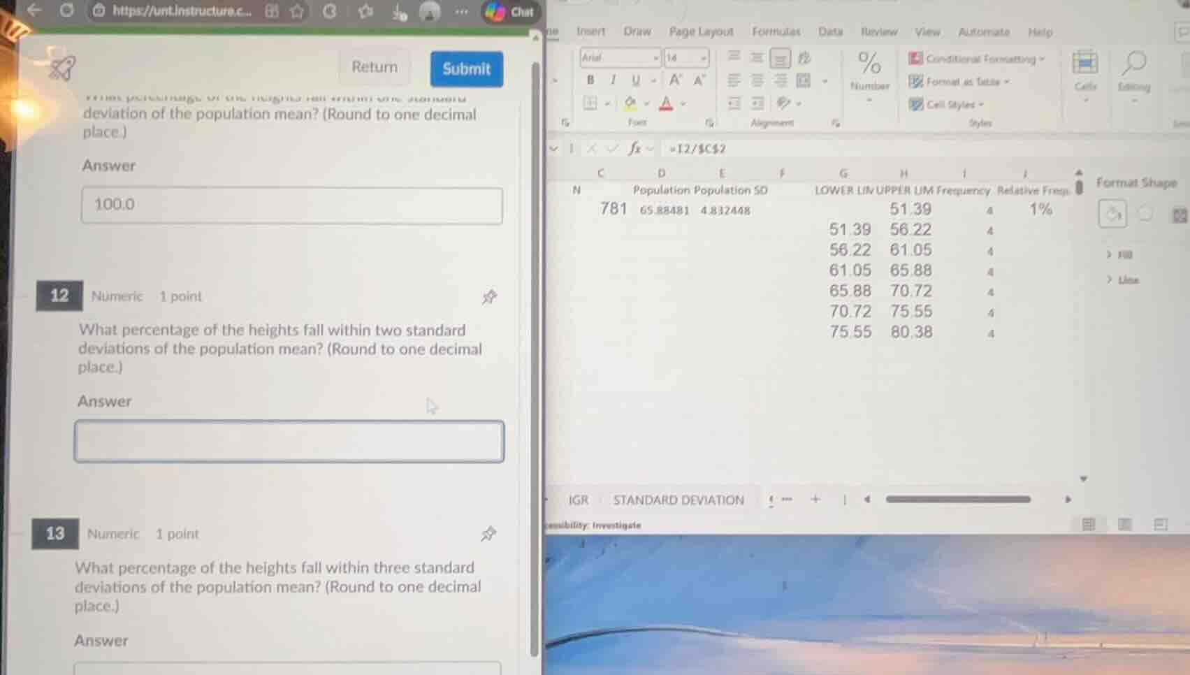 12 numeric 1 point what percentage of the heights fall within two stand…