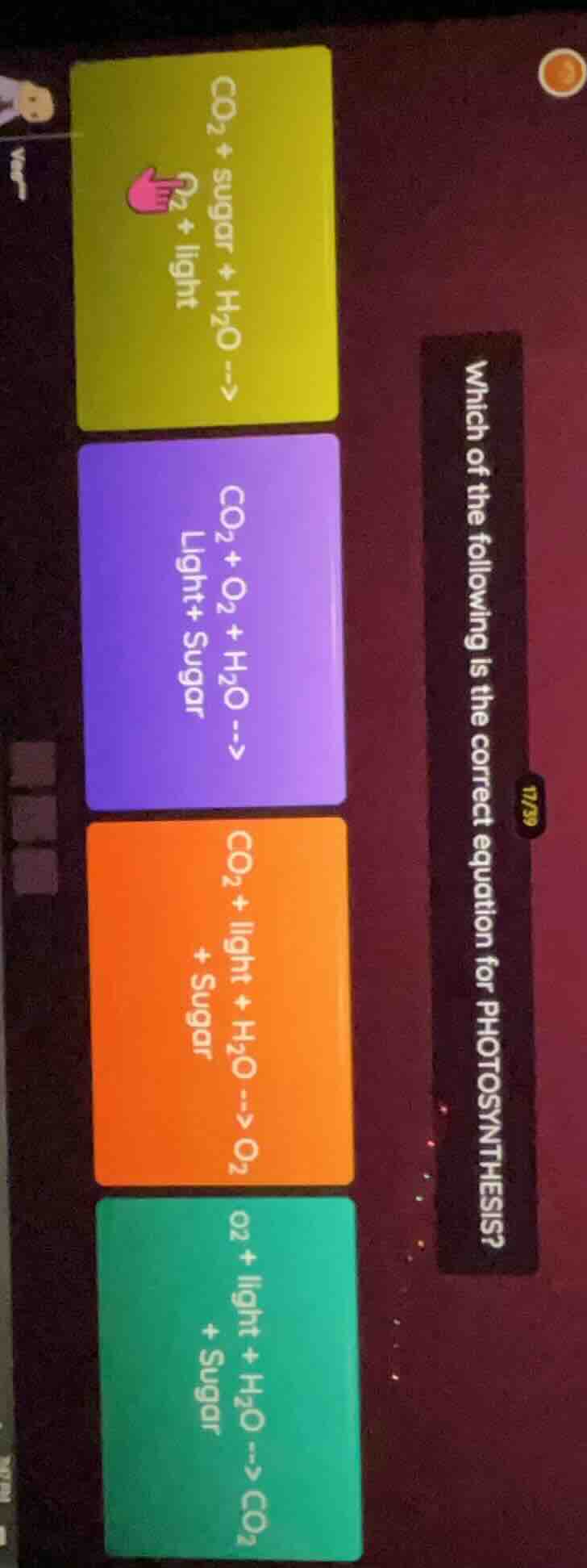 which of the following is the correct equation for photosynthesis? co₂ …