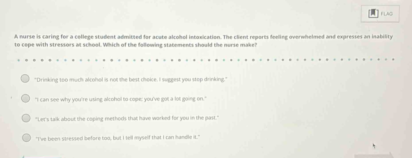 a nurse is caring for a college student admitted for acute alcohol into…