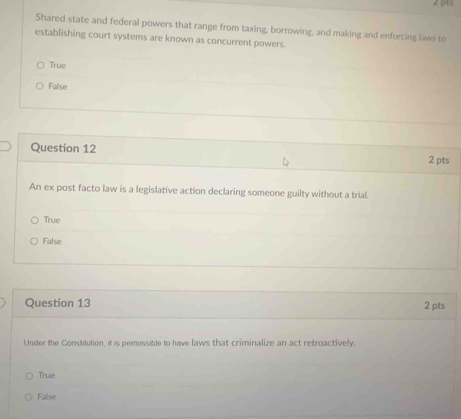 shared state and federal powers that range from taxing, borrowing, and …