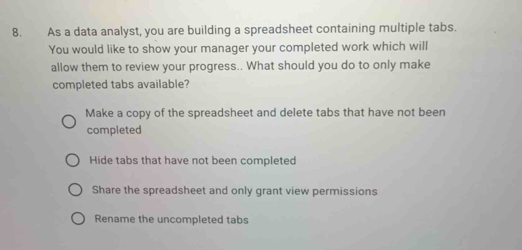 8. as a data analyst, you are building a spreadsheet containing multipl…