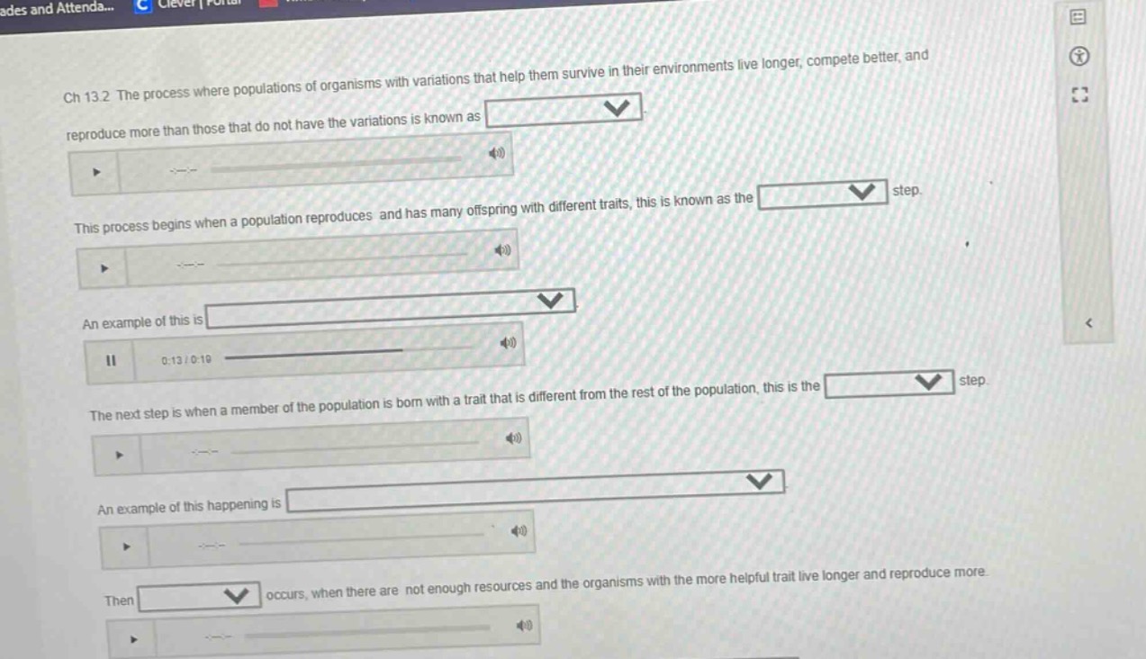 ch 13.2 the process where populations of organisms with variations that…