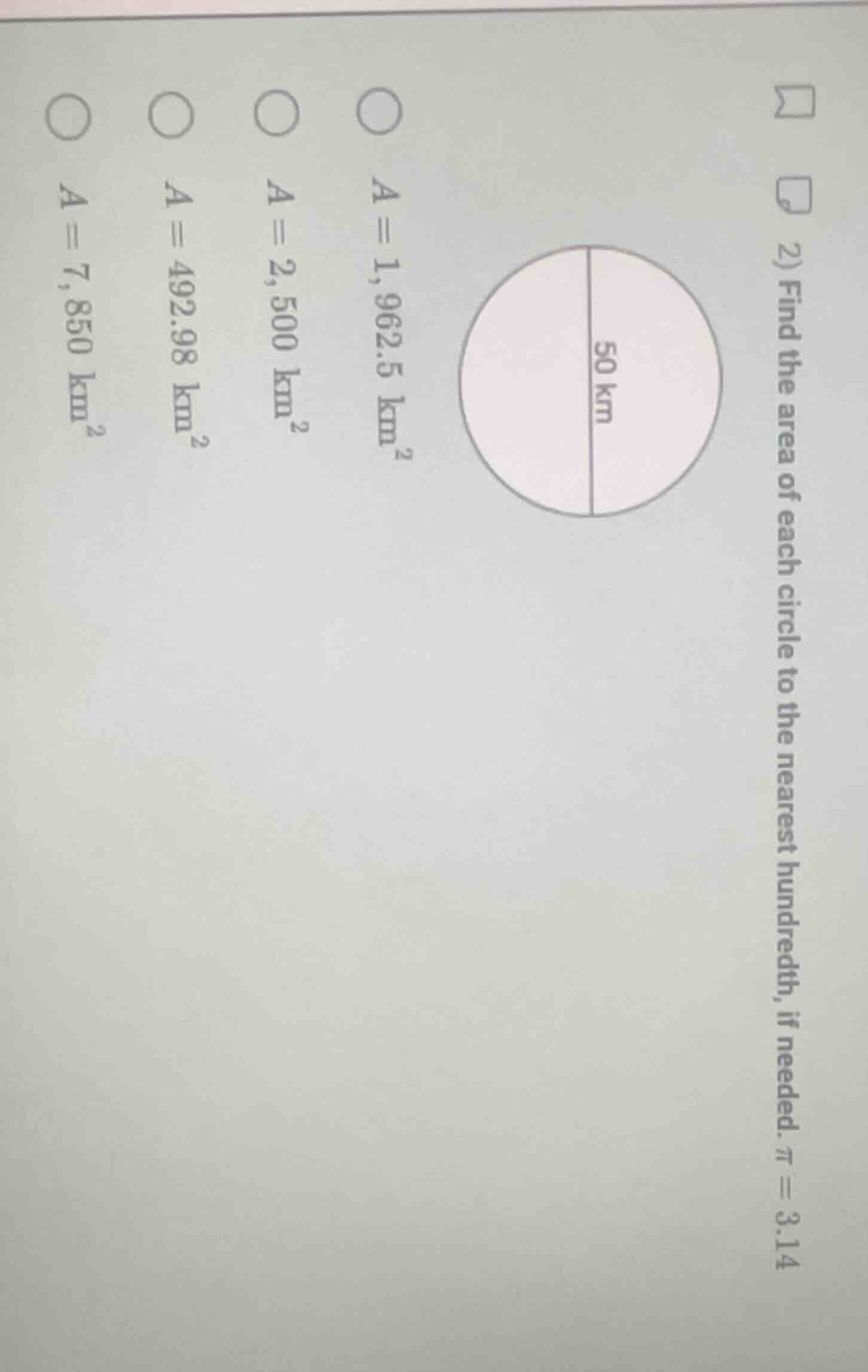 2) find the area of each circle to the nearest hundredth, if needed. \\…