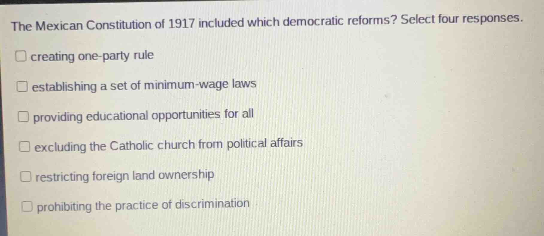 the mexican constitution of 1917 included which democratic reforms? sel…