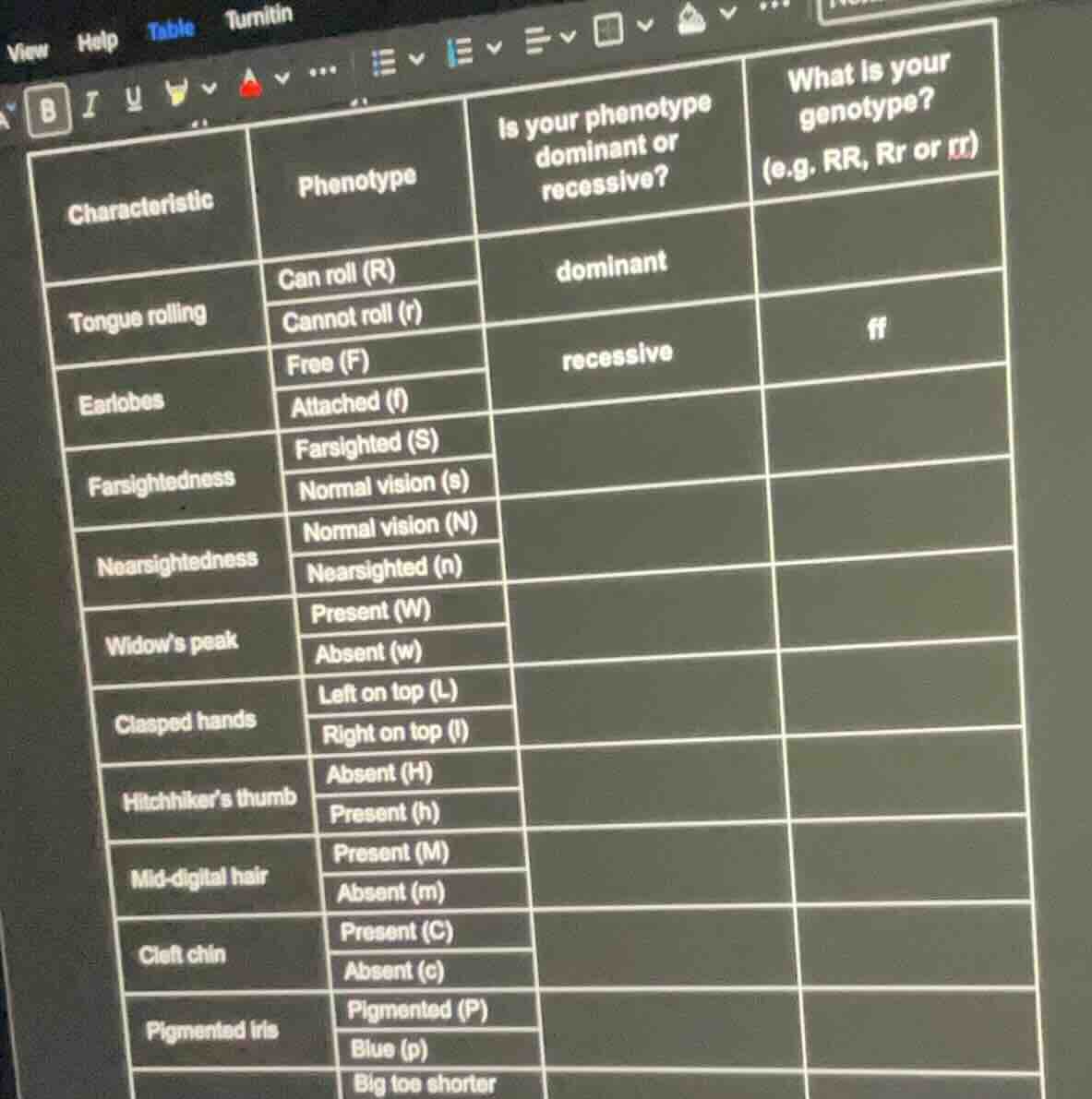 characteristic | phenotype | is your phenotype dominant or recessive? |…