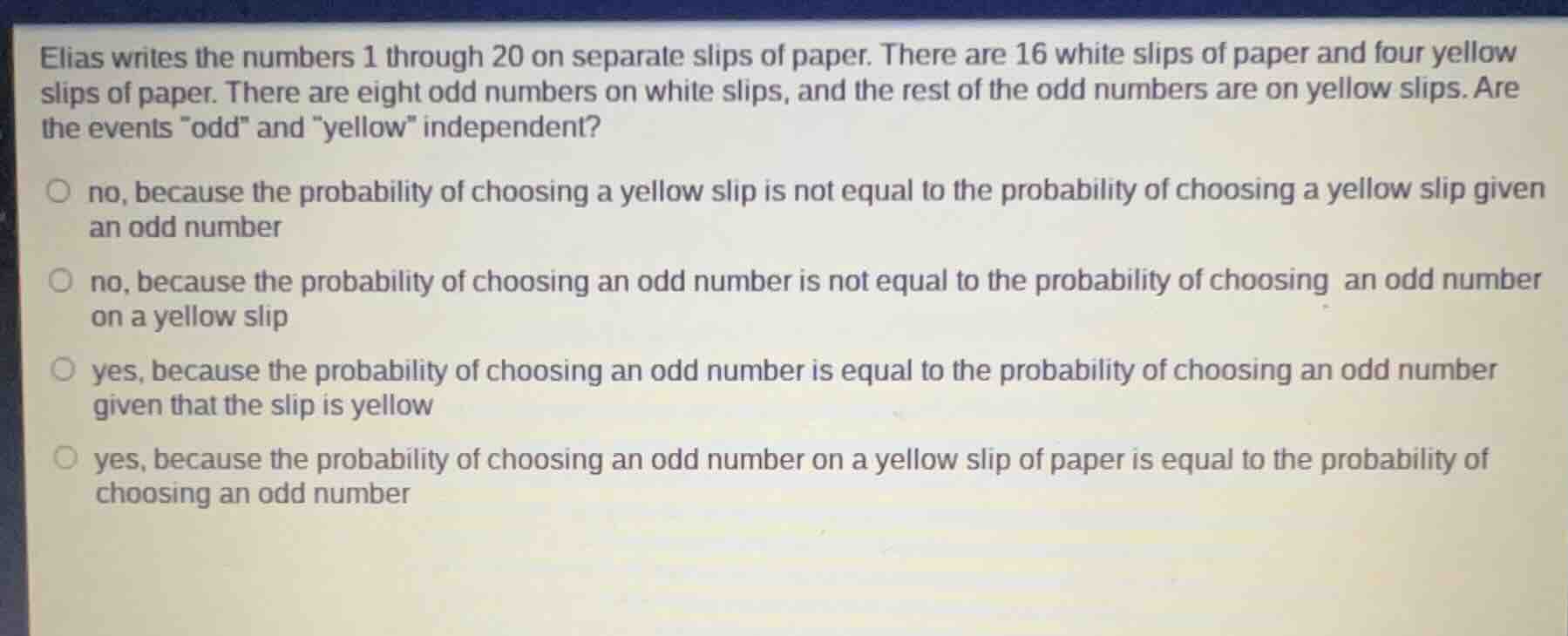 elias writes the numbers 1 through 20 on separate slips of paper. there…
