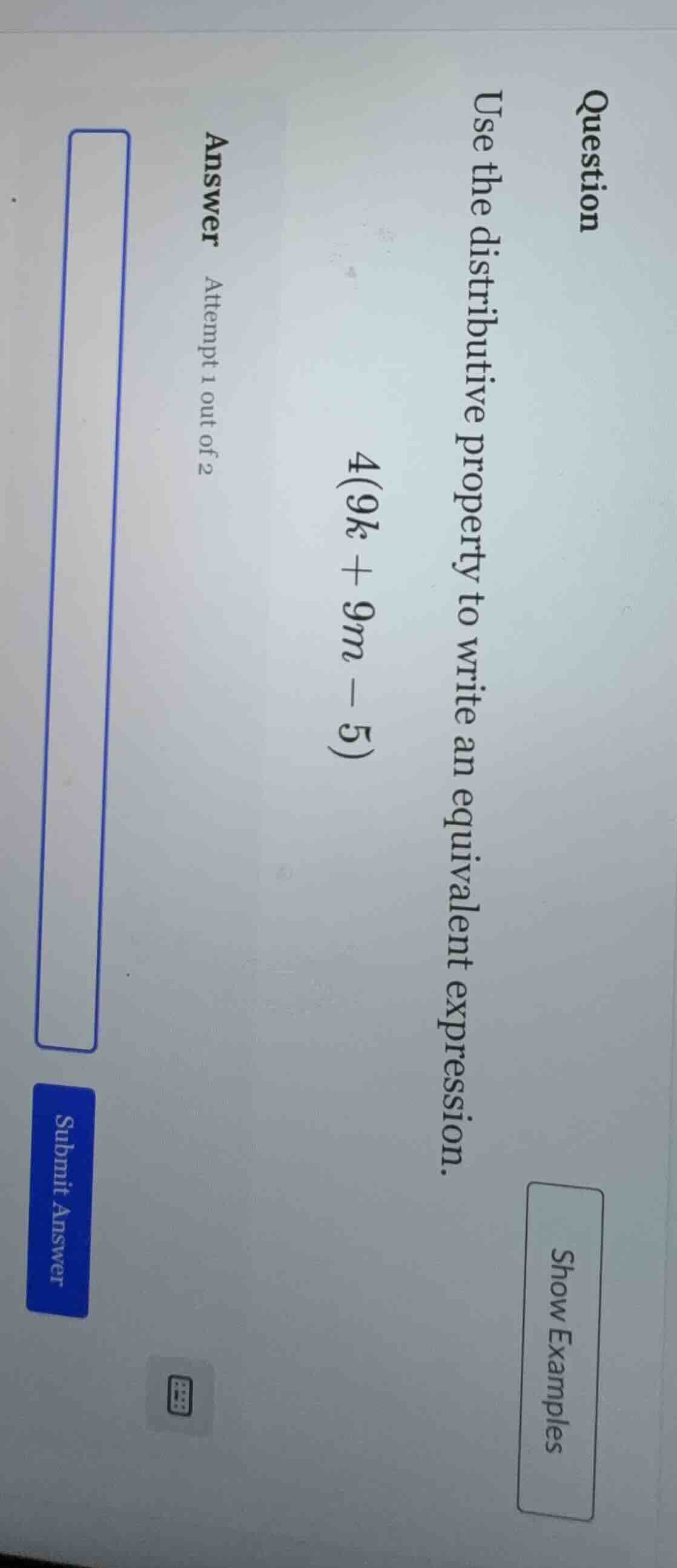 question use the distributive property to write an equivalent expressio…
