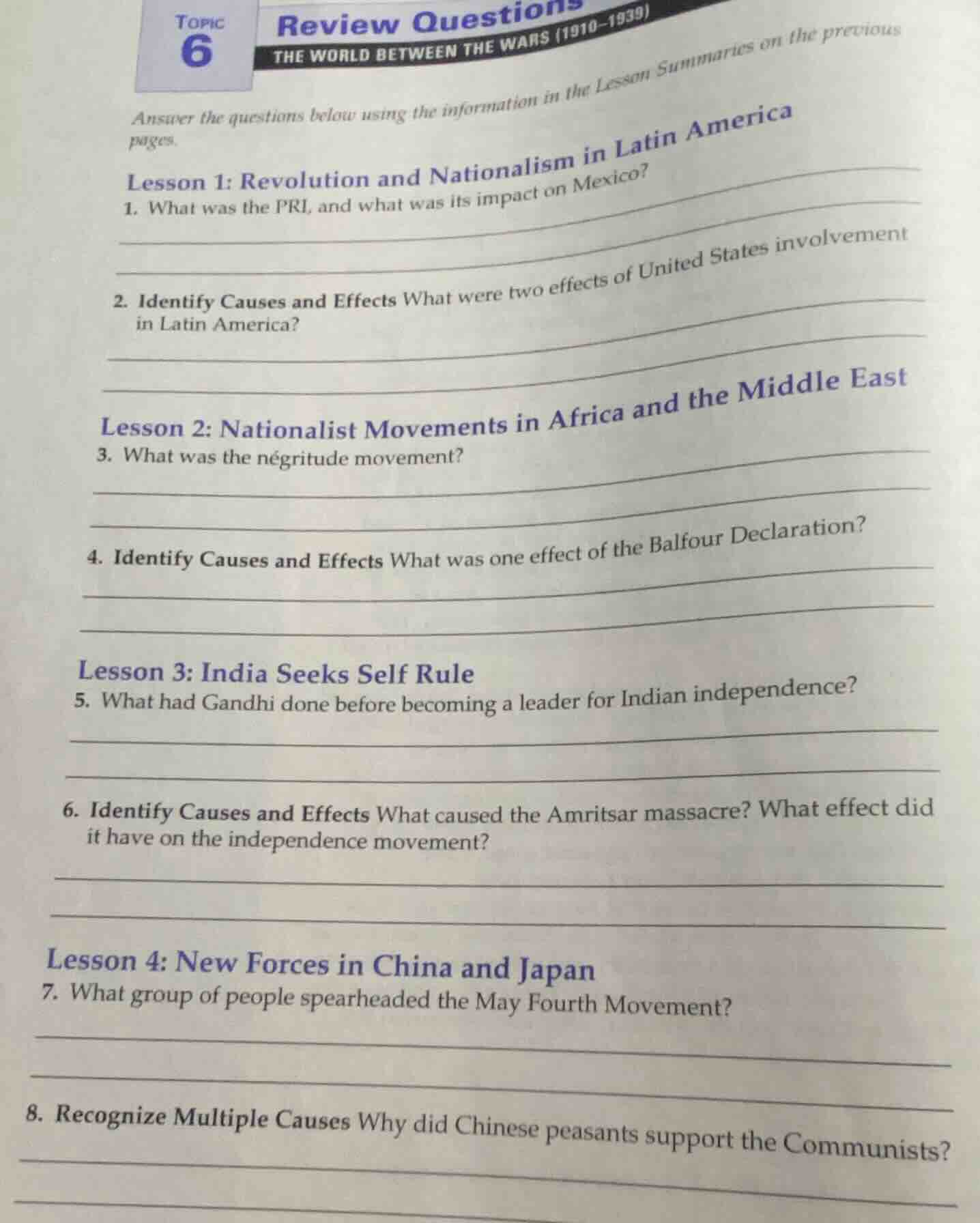 topic 6 review questions the world between the wars (1910 - 1939) answe…