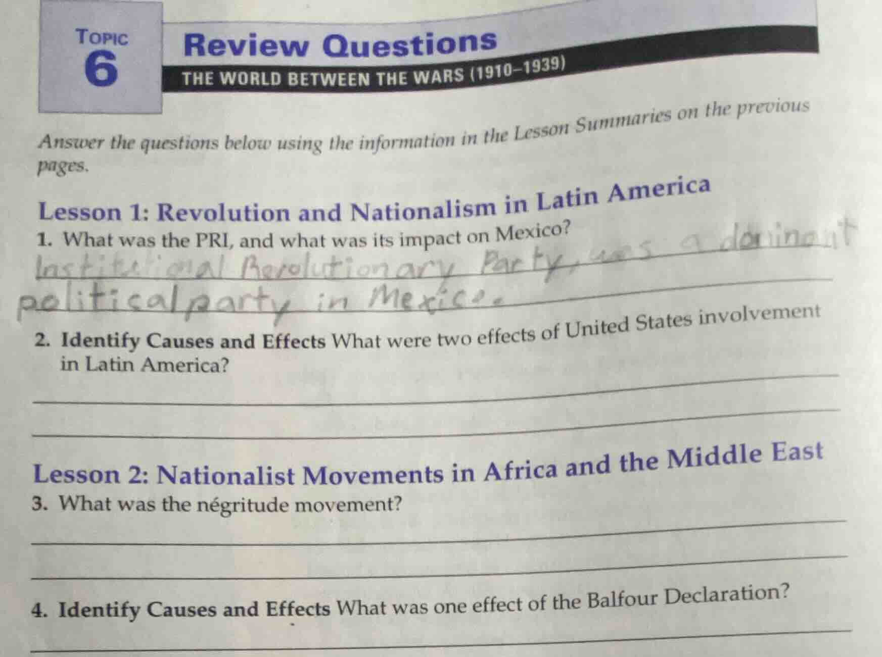 topic 6 review questions the world between the wars (1910 - 1939) answe…