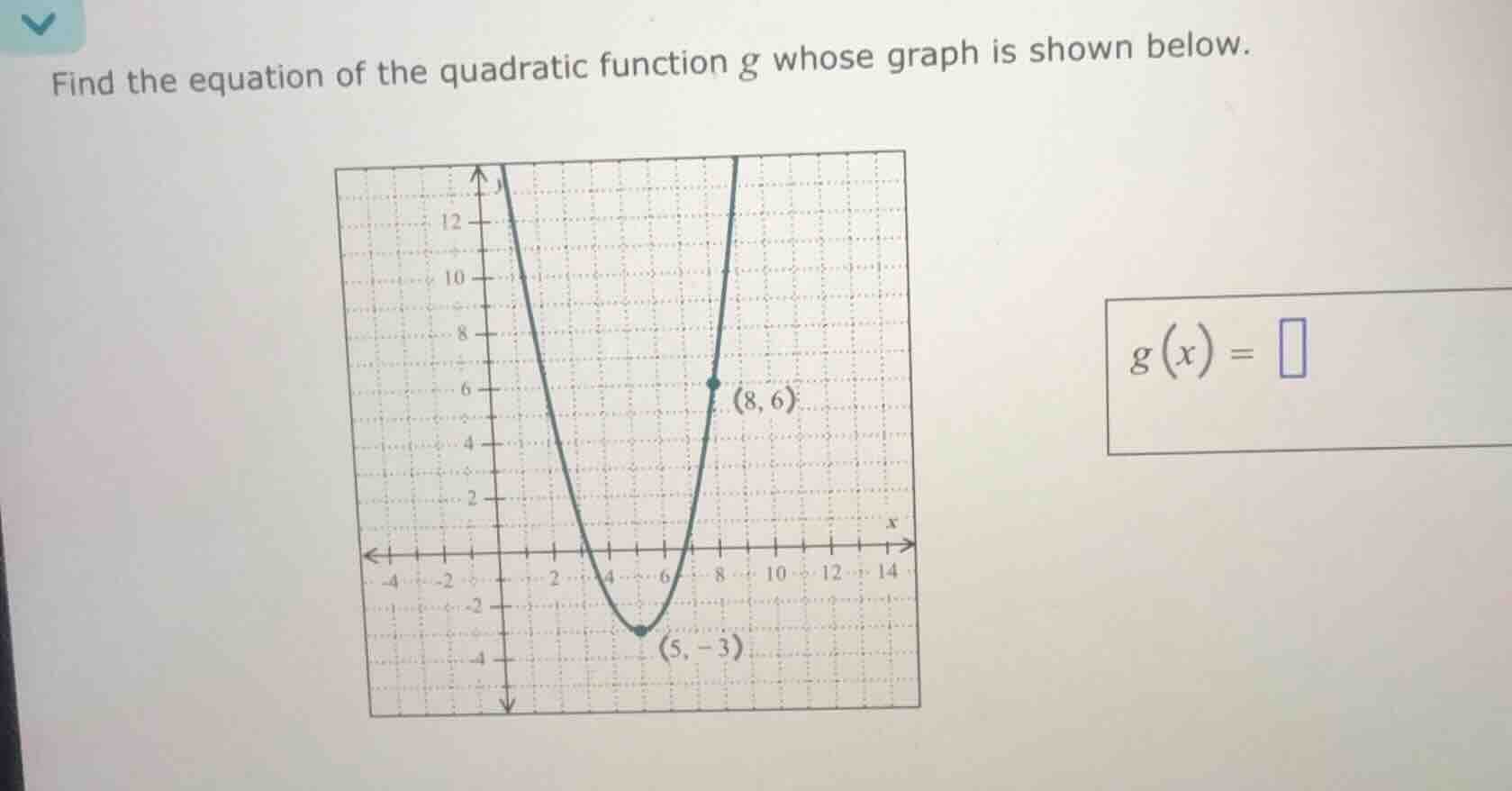 find the equation of the quadratic function g whose graph is shown belo…