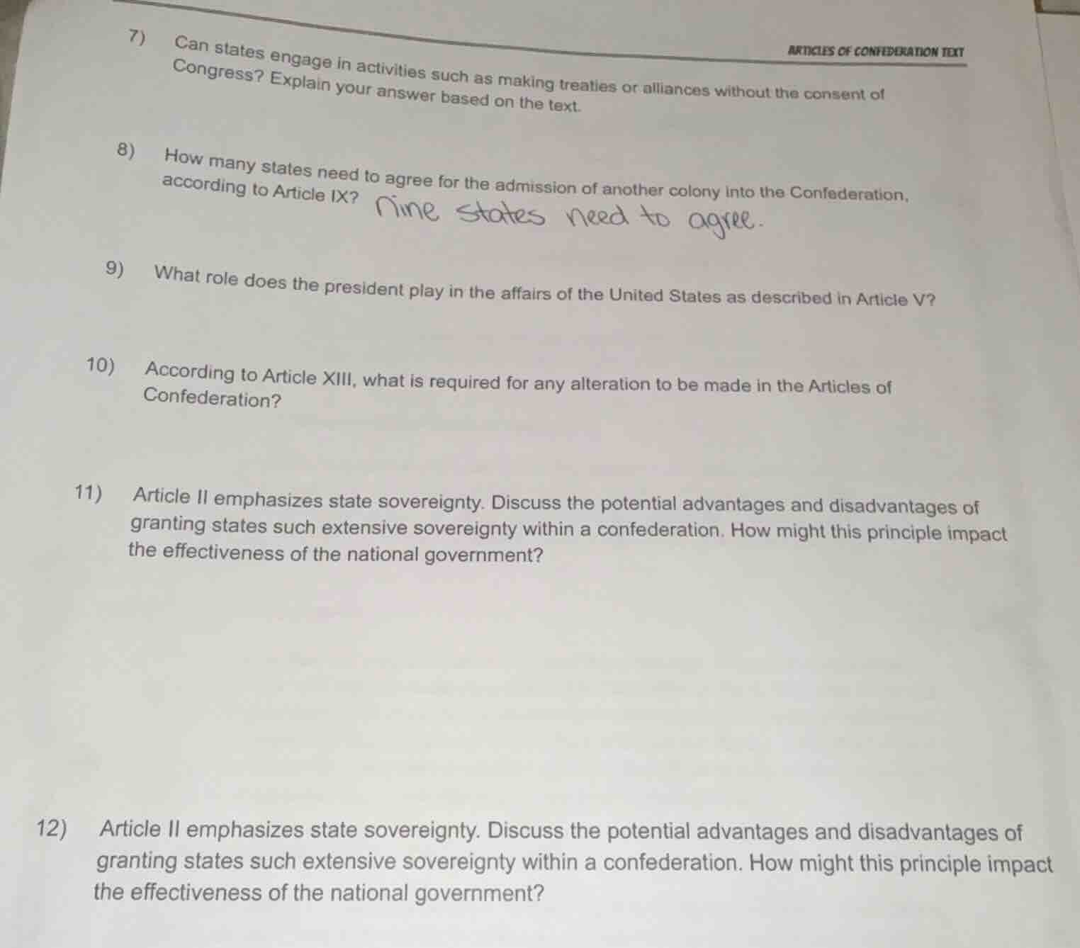 articles of confederation text 7) can states engage in activities such …